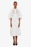 Huishan Zhang White Mercer Crystal Embellished Woven Midi Dress Size 10