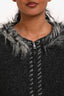 Pre-loved Chanel™ Grey Alpaca Cashmere Fur Trimmed Zip Cardigan Size 36