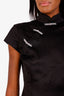 Sau Lee Black Crystal Embellished Short Sleeve Mini Dress Size 6