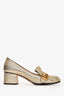Gucci Metallic Gold Leather GG Block Heels Size 38