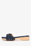 Veronica Beard Blue Denim Buckle Slip-On Sandals Wood Platform Size 8