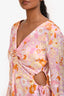 Maje Pink/Orange Satin Floral Ruched Cut-Out Long Sleeve Mini Dress Size 42