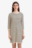 Theory Cream/Black Striped Midi Dress Size S