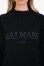 Balmain Navy Wool-Blend Sparkle Logo Crewneck Sweater Size 34