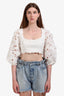 Zimmermann White Floral Ramie Puff Sleeve Cropped Shirt Size 2