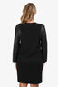 Balenciaga Black Wool Long Sleeve Dress with Leather Sleeves Size 44