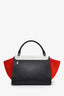 Celine White & Red Pony Hair and Leather Medium Trapeze Bag with Strap