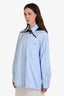Prada 2022 Light Blue/Black Re-Nylon Logo Hooded Button Down Shirt Size 40