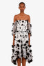 Marchesa Notte Tulle White/Black Floral Embroidery Long Dress Size 10