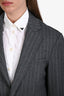 R13 Grey Wool Grey Pinstripe Shrunken Raw Hem Blazer Size S