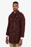 Burberry Brit Burgundy Virgin Wool Belted Collared Coat Size 8 Men's