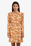 Sandro Orange Floral Crystal Neckline Long Sleeve Ruffled Mini Dress Size 38