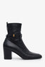 Saint Laurent Black Leather Square Toe Heeled Logo Ankle Boots Size 41