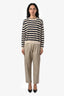Brunello Cucinelli Beige Leather Elastic Waistband Wide Leg Pants Size 4