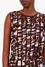 Oscar de la Renta Brown/White Abstract Midi Length Dress Size 6