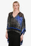 Roberto Cavalli Blue/Black Silk Patterned Sheer Blouse Size 40