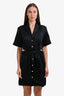 Sandro Black Linen Blend Cut Out Short Sleeve Button Down Dress Size 40