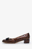 Salvatore Ferragamo Brown Patent Leather Vara Bow Block Heels Size 6.5