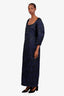 Oscar de la Renta Blue/Black Metallic Jacquard Maxi Dress Size 12