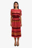 Ulla Johnson Pink Multicolour Satin Stripped Plissé Midi Dress Size 2