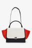 Celine White & Red Pony Hair and Leather Medium Trapeze Bag with Strap