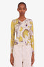 Etro Green/Purple/Cream Silk Patterned V-Neck Sweater Size 40