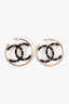 Pre-loved Chanel™ 2019 Gold Tone Leather Interlocking Woven CC Hoop Earrings