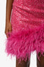 Nadine Merabi Pink Sequin Beaded Feather Trim Asymmetrical Mini Dress Size Small