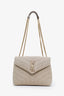 Saint Laurent Beige Canvas Small Loulou Puffer Shoulder Bag