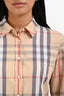Burberry Beige Cotton Novacheck Button-Up 3/4 Sleeve Top Size S