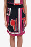 Hermès Navy/Red/Purple Patterned Silk Skirt Size 40