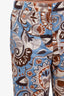 S Max Mara Blue/Brown Paisley Cotton Straight Leg Pants Size 14