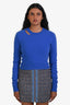 Frame Blue Cashmere Cut Out Crew Cropped Sweater Size S