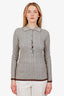 Gucci Grey Wool Web Stripe Cable-knit Polo Sweater Size XS with Tags