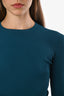 Balenciaga Teal Logo Ribbed Knit Long Sleeve Top Size 36