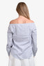 Rag & Bone White/Blue Cotton Pinstripe Off-The-Shoulder Blouse Size XS