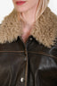 Reformation X Veda Brown Leather Fur Trimmed Bomber Jacket Size S
