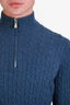 Brunello Cucinelli Blue Cashmere Cable Knit Quarter Zip Sweater Size 50 Mens