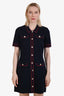 Maje Navy/Red Ribbed Collared Short Sleeve Midi Dress Size 42