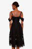 Self-Portrait Black Lace Trim Draped Shoulder Midi Dress Size 2