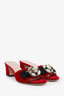 Gucci Red Velvet Pearl Bee Embellished Mules Size 35.5