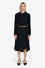 Sandro Navy Polka Dots Print Collared Belted Midi Dress Size 42