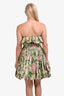 Oscar de la Renta Green/Pink Silk Floral Strapless Puff Mini Dress Size 8