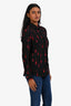 Saint Laurent Black/Red Silk Guitar Print Embroidered Button-Up Top Size 36