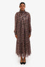 Celine Purple Silk Paisley Ruffle Long Sleeve Maxi Dress Size 38