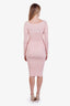 Blumarine Light Pink Knit Ribbed Off The Shoulder Midi Dress Size US 2