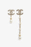 Pre-loved Chanel™ 2020 Champagne Gold Tone CC Faux Pearl Dangle Earrings