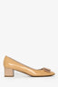 Salvatore Ferragamo Nude Patent Vara Pump Block Kitten Heels Size 7.5