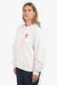 Ami White Cotton Heart Embroidered Long Sleeve Crewneck Sweater Size M