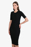 Alexander Wang Black Ribbed Bead Sleeve Stretch Knit Midi Dress Size M